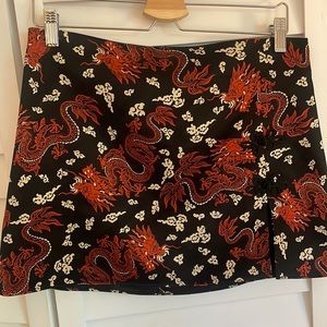 Zara Dragon Print Satin Slit Skirt
